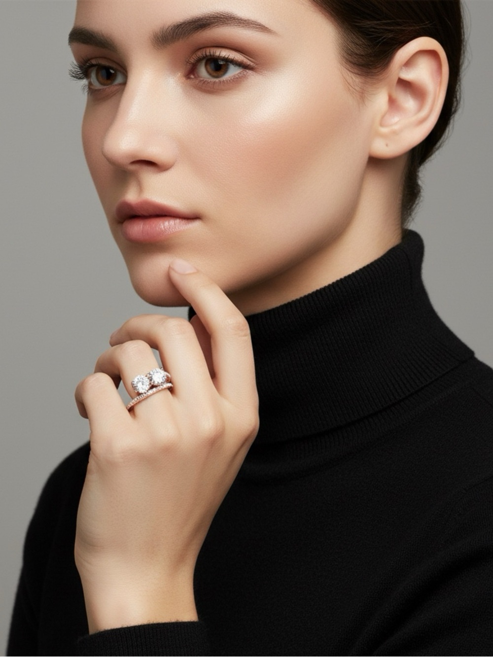 18K Rose Gold Double CZ Cocktail Ring